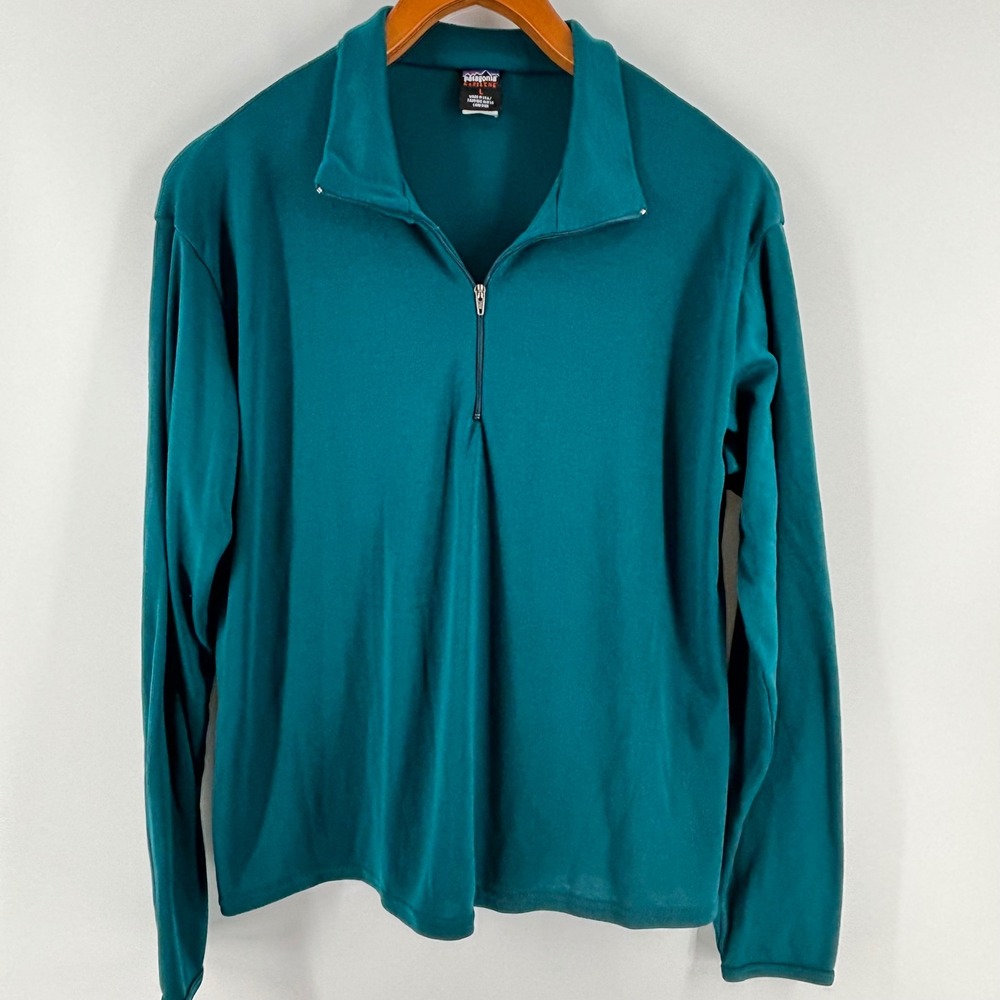 Patagonia Capilene Quarter Zip Pullover Teal Green Vintage 90s Made in USA 44272